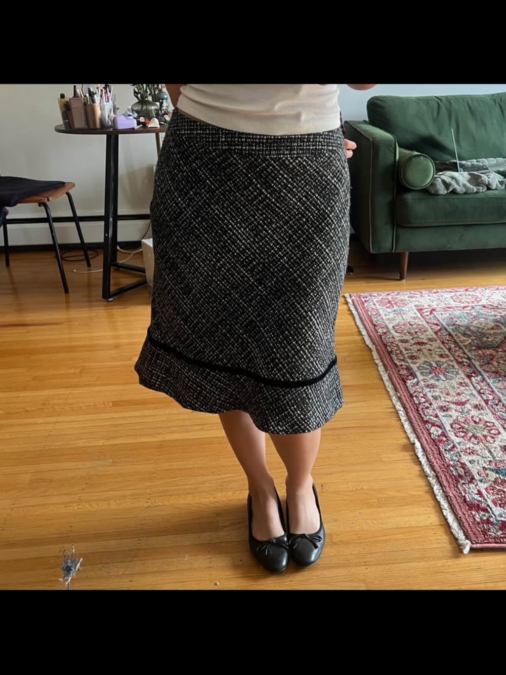 GAP Black and White Tweed Pencil Skirt with Hem Trim